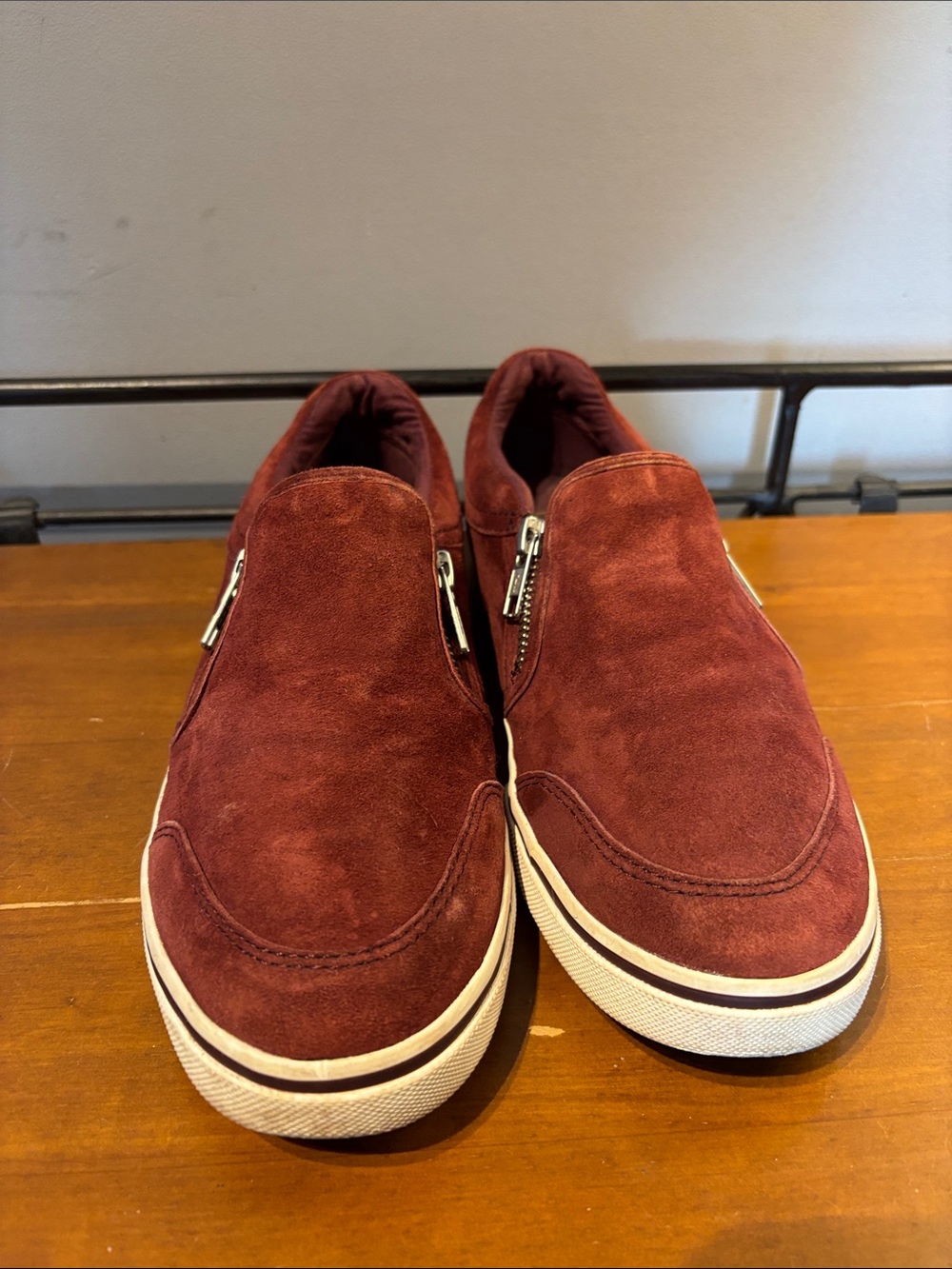 Ralph Lauren Jeorgia Suede Burgundy Slip On Shoes - Picture 6 of 9